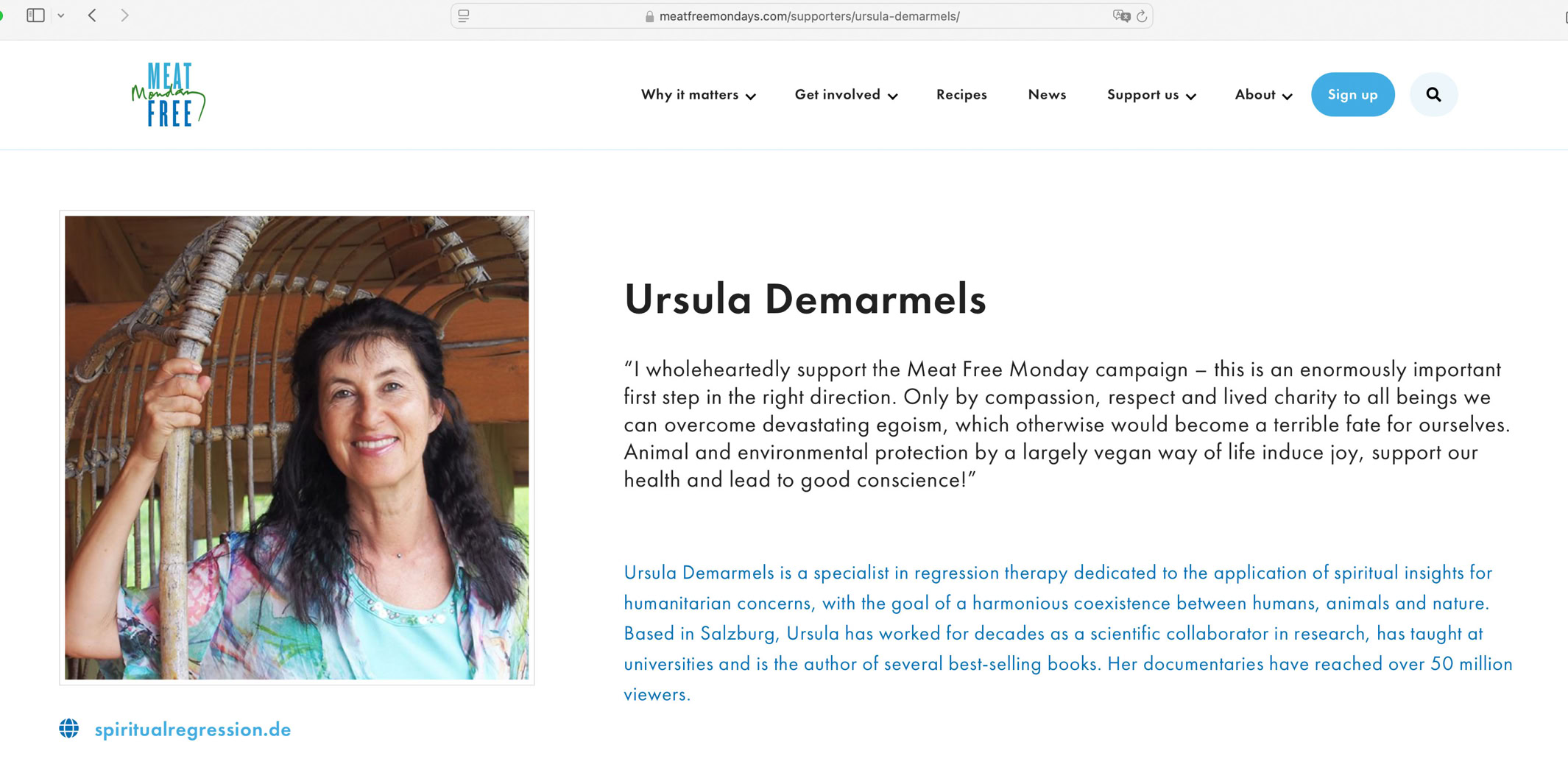 Ursula's Quote in support of MeatFree Mondays.com -> https://meatfreemondays.com/supporters/ursula-demarmels/